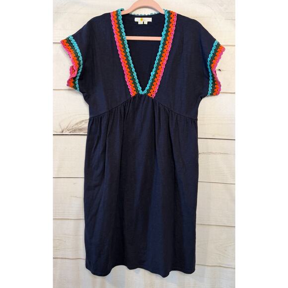 Boden Dress Navy With Colorful Knit Trim Size 8L - Picture 1 of 5
